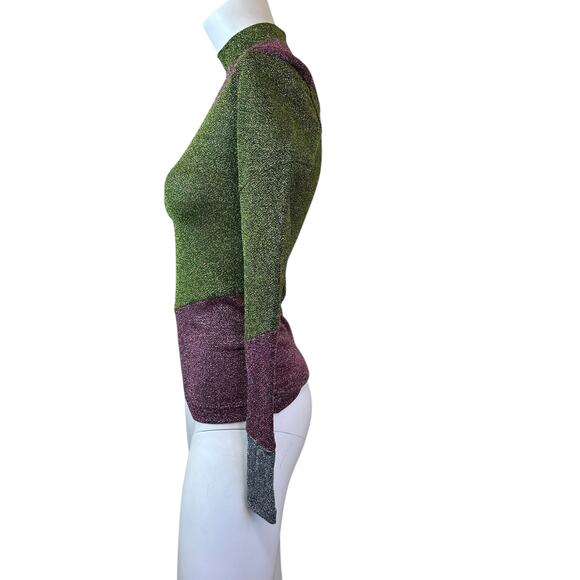 Miuniku Metallic Pink & Green Mock Neck Lightweight Sweater sz XS - Picture 3 of 7